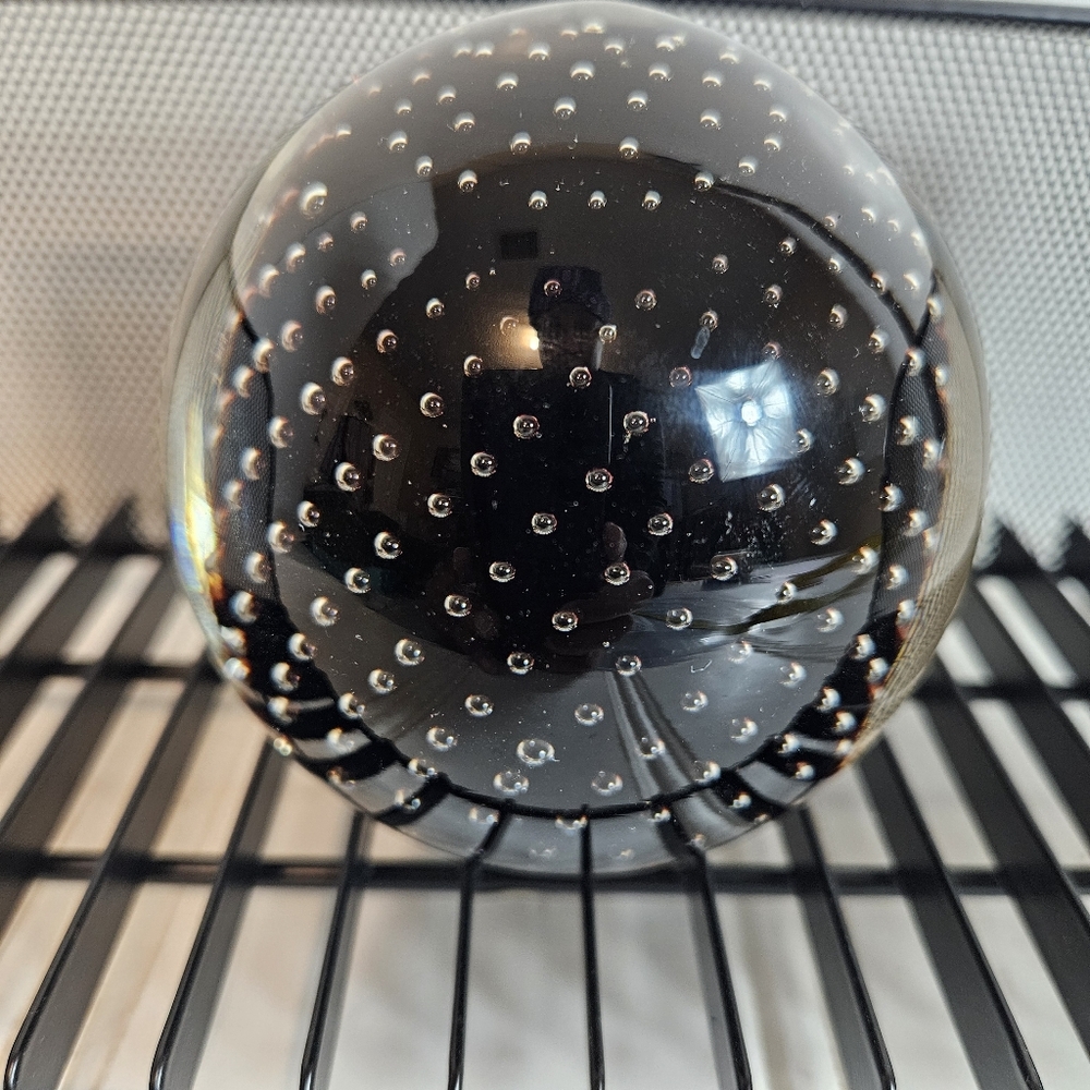 Vintage Black Murano Bullicante Art Glass Paperweight Decor - Picture 3 of 10